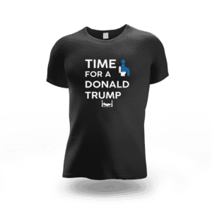 Black T-shirt with white and blue text reading 'Time for a Donald Trump'.